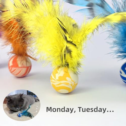 Feather Chase & Fetch Balls for Indoor Cats – 5 Pack Durable Rubber Cat Toys with Natural Feathers, Interactive Exercise & Hunting Play, Bouncy Balls for Active Kittens and Adult Cats - Image 5