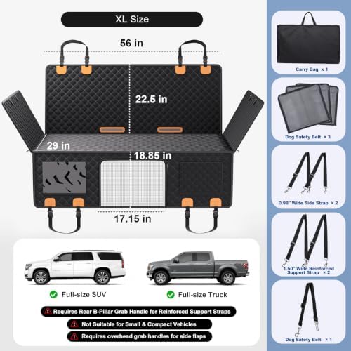 Dog Car Seat Cover for Back Seat, XL Hard Bottom Dog Seat Extender, 800 lb Capacity Truck Back Seat Cover for Dogs, 0.4 in Honeycomb Board, 1.5 in Reinforced Support Straps for Full-Size SUVs & Trucks - Image 6