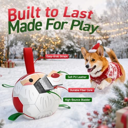 QDAN Christmas Dog Balls with Straps, Soccer Ball for Dogs for Small Medium Breed, Tug Toys for Dog Birthday, 6 Inch Outdoor Dog Toys for Fun - Image 6