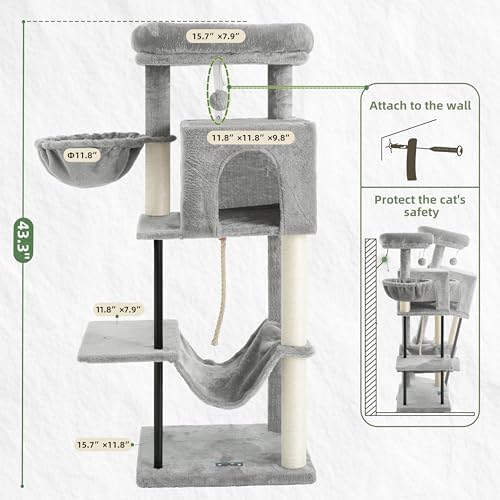 Gitelsnour Cat Tree, 43.3'' Cat Tower with Hammock for Kittens GCT004SW - Image 7
