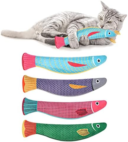 4Pcs Catnip Toy, Plush Cat Toys with Jingly Bell, Bite Resistant Chew Toys, Catnip Filled Cartoon Cat Teething Chew Toy for All Cats by WONOWPA