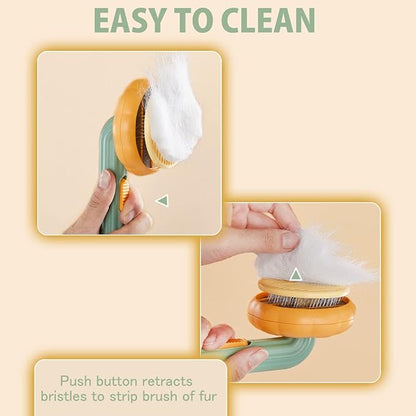 Pumpkin Cat Brush, Gentle Self Cleaning Pet Brush with Release Button for Cats and Dogs, Easy to Remove Loose Hair Daily Grooming Tool During Shedding Season