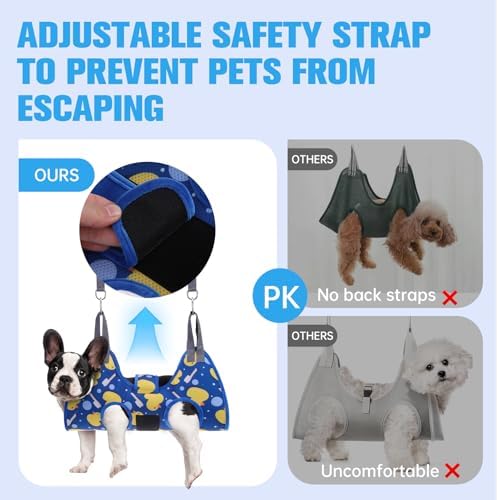 PAWCHIE Dog Grooming Hammock Harness for Dogs & Cats with Pet Nail Clipper Trimmer - Cat Hanger Sling for Trimming Clipping Nails- Dog Hammock Restraint Bag for Small Medium Large Dog, Navy Blue M - Image 3