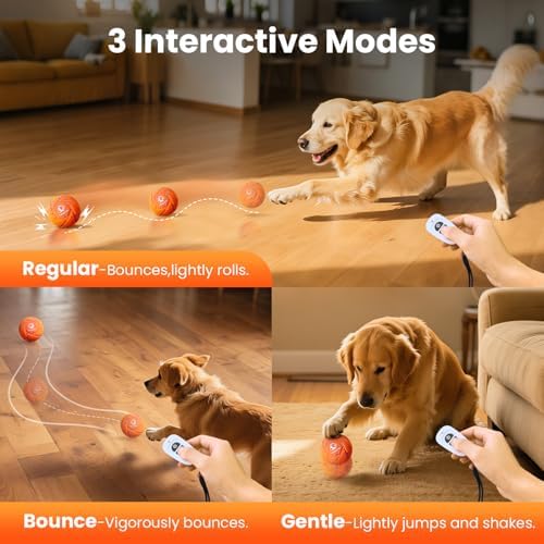 Smart Interactive Dog Toys - Auto Bouncing & Rolling Ball, 3 Interactive Modes, Chew-Resistant E-TPU Material, IPX7 Waterproof, Smart Chase Pet Toy Ball for Medium and Large Dogs - Orange - Image 5