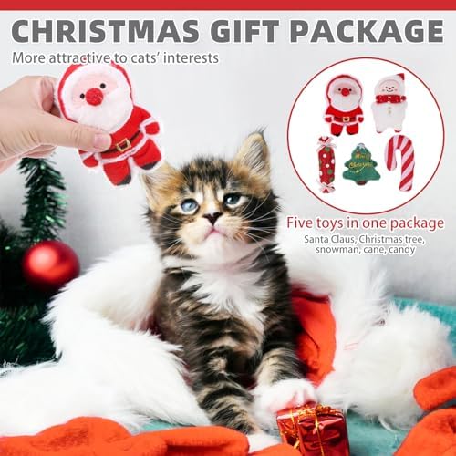 KOOLTAIL Christmas Cat Catnip Toys, 5 Pack Durable Soft Santa Claus Christmas Tree Candy Toy Filled with Natural Catnip, Interactive Bite Resistant Chew Teeth Cleaning Gift for Indoor Cats Kitten - Image 4
