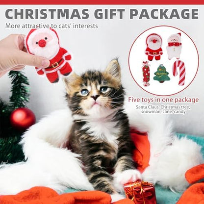 KOOLTAIL Christmas Cat Catnip Toys, 5 Pack Durable Soft Santa Claus Christmas Tree Candy Toy Filled with Natural Catnip, Interactive Bite Resistant Chew Teeth Cleaning Gift for Indoor Cats Kitten - Image 4