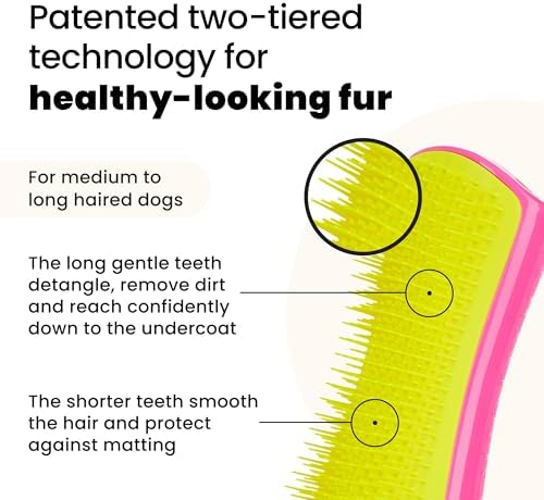 Pet Teezer Detangling Dog Brush for Long Hair Breeds, Large, Pink & Yellow - Image 2