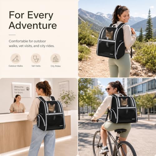 Cat Backpack Carrier for Small Dogs and Medium cat Puppy Kitten Bunny Pet Carrier Backpack Collapsible with Fully Ventilated Mesh with Safety Leash (Black, 12.9" L x 10.62" W x 15.5" H - M) - Image 5