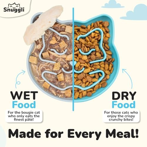 Snuggli Slow Feeder Cat Bowl | Cat Puzzle Feeder for Slow Eating, Mental Enrichment, Digestion, & Bloat Relief | Non-Slip Silicone, Dishwasher Safe, 1 Cup (Lagoon) - Image 4