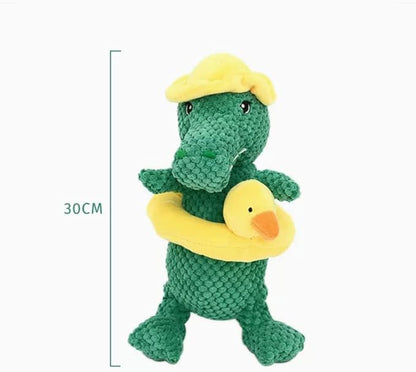Squeaky Dinosaur Dog Toy - Multifunctional 2 in 1 Funny Plush Stuffed Animal Interactive Dog Toy Frisbee for Chewers Puppy Small Big Large Breed Dogs