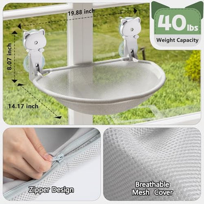 JUNSPOW Cat Window Perch Cordless, Foldable & Stable Cat Beds- Breathable Cat Window Hammock for Overlooking, Sunbathing and Climbing - Maximum Hold Up to 40lb - Image 5