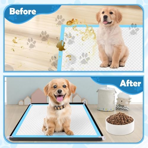 Dog Pee Pad Holder, 2 Pack Dog Potty Tray Silicone Puppy Pad Holder Tray Fits for 24" x 24" Training Pads, Puppy Potty Tray With 8 Clamps No Spill Raised Lip High Edge for Floor Protection (Black) - Image 5
