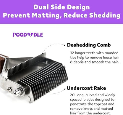 2 in 1 Dogs Cats Dematting Grooming Comb, Perfect Deshedding Undercoat Rake for Poodle & Goldendoodle, Efficiently Detangling Shedding Loose Hair & Matted Fur, All Long Haired Pet (Dark) - Image 3