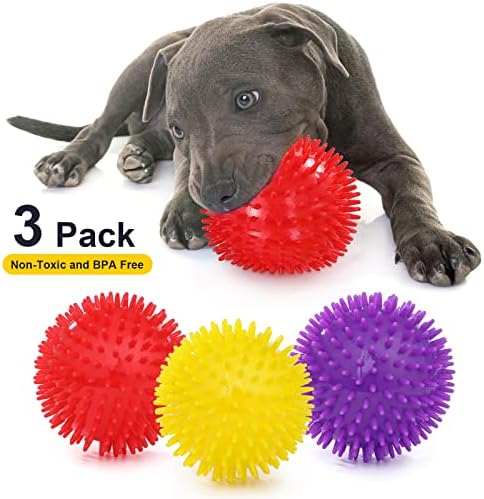 VITEVER 3 Colors 4.5” Heavy Duty Squeaky Dog Toy Balls for Medium Large Dogs, Dog Chew Toys for Teething, Spiky Balls for Aggressive Chewers, Durable Toys for Teeth Cleaning and Training - Image 2