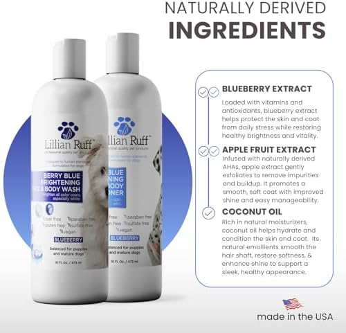 Lillian Ruff PRO Formula Berry Blue Brightening Dog Shampoo & Conditioner Set - Professional Show-Quality Whitening, Stain & Odor Eliminator, Hydrating Relief for Dry Skin, ProVitamin B5, USA Made - Image 4