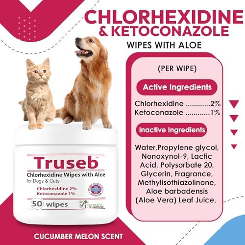Truseb Chlorhexidine Wipes for Dogs Cats Horses with Aloe Vera - Medicated Ketoconazole Wipes for Skin Irritation, Hot Spots, Redness Relief (50 Count) - Image 2