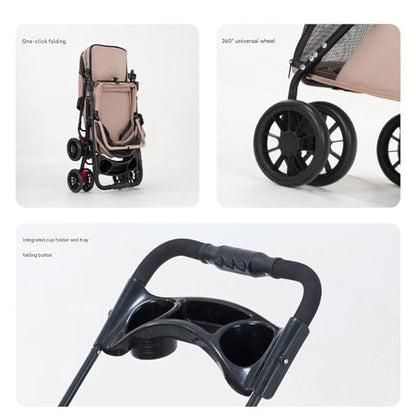 YYW Double Pet Stroller for Dogs and Cats, One-Hand Foldable Dog Stroller with Cup Holder