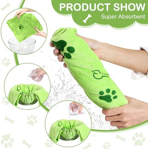 8 Pcs Dog Towel for Drying, 40 x 24 Inch, Dog Paw and Bone, Pink,Green - Image 3