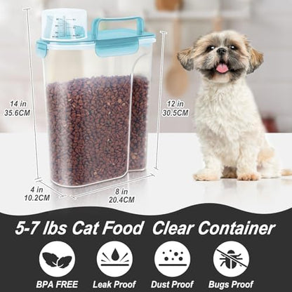 LEAWALK 5-7Lbs Cat Dog Storage Container, Portable Pet Food Containers with Upgraded Large Spout and Cup, Small Animal Kibble Dispenser for Bird Seed, Oatmeal, Rice, Flour-Clear Blue - Image 4
