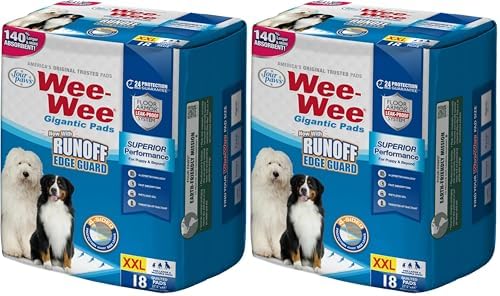 Four Paws Wee-Wee Superior Performance Gigantic Dog Pee Pads, 18 Count (Pack of 2) by FourPaws