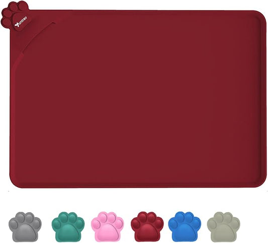 Waterproof Pet Feeding Mats with High Lips - Multiple Size and Colors, Silicone Mat, Nonslip Pet Food Mat for Dogs, Cats with Prevent Water goes Down (Vulkanrot)