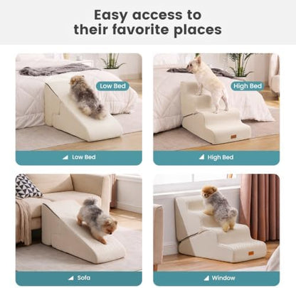 Gardner Pet Dog Stairs for Small Dogs 22" H, 2 in 1 Transformable 4-Step Pet Stairs and Dog Ramp for Couch Bed (23-27 in), Adjustable Pet Steps Beige - Image 6