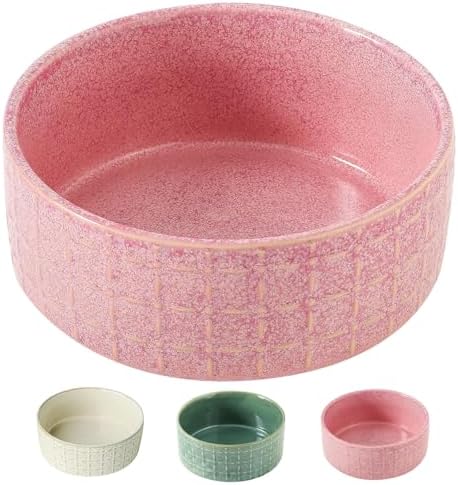Ceramic Dog Bowls, 6.5inch Dog Food Bowls Water Bowl Dishes for Middle and Small Size Dogs, Pet Plates for Food, Pink by Seyatoo