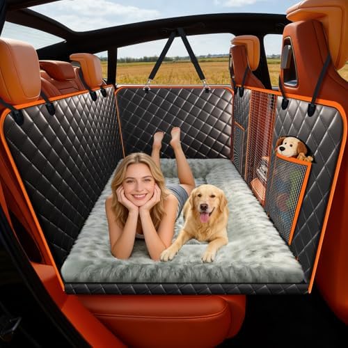 TNELTUEB Extra Large Back Seat Extender for Dogs with Dog Bed Mats, Waterproof Dog Car Seat Cover for Back Seat with Hard Bottom, Anti Scratch, Safer, Easy to Use and Clean, Holds 450LBS Black by Unknown