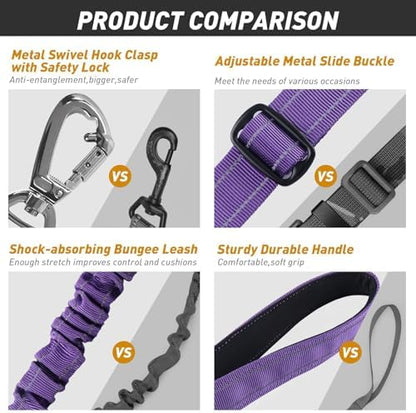 AUBELL Tactical Dog Leash Heavy Duty,4-6ft No Pull Bungee Leash,Purple - Image 5