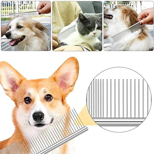 4 PCS Stainless-Steel Comb Dog Combs for Knots, Mats & Loose Hair Removal - Effective Dematting Tool, Comfortable, Lightweight, Portable & Safe for Dogs, Cats & Pets - Image 7