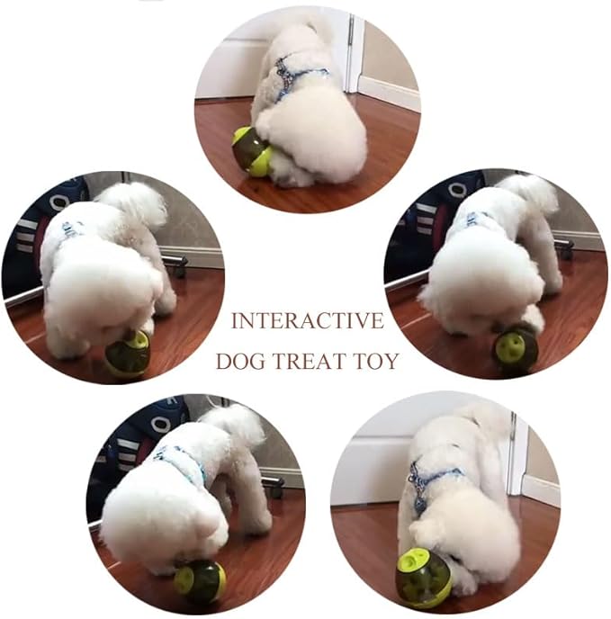 Interactive Dog Treat Toy Adjustable Treat Dispensing Ball Food Dispenser Tough Slow Feeder Puppy Enrichment Training Toy Pet Interactive Chase Toys for Small Medium Dogs Gift for Pets (Green)