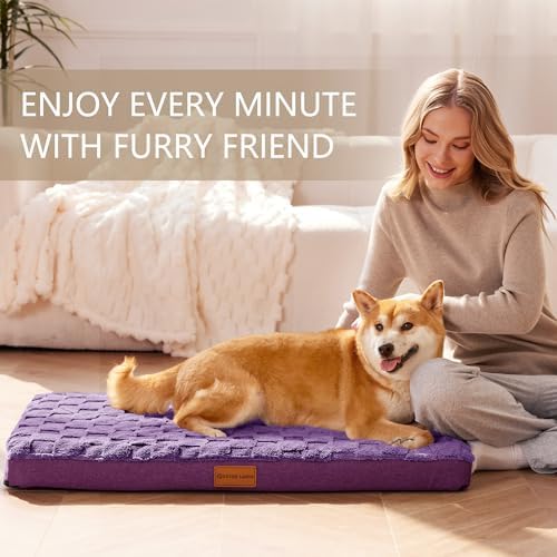 Patas Lague Orthopedic Large Dog Bed Washable Pet Crate Mat 48''X30'' Purple - Image 2