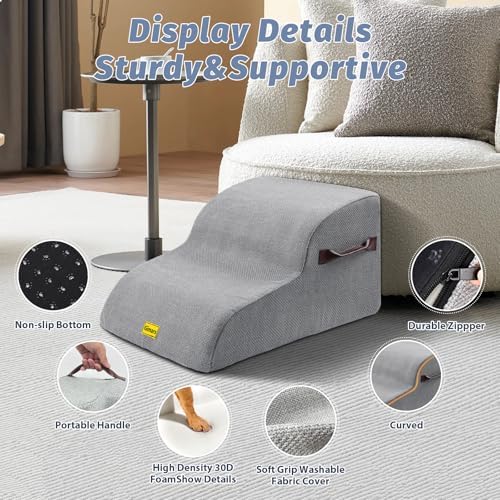 Gimars Extra Wide Sturdy 30D High Density Foam Dog Stairs for Sofa, Pet Stair for Small Medium Dog, Non-Slip, Easy Clean Removable Washable Cover - Image 3