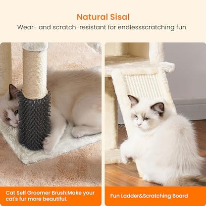 Heybly Cat Tree with Cat Self Groomer Brush, 42.5 inch HCT005SM - Image 4