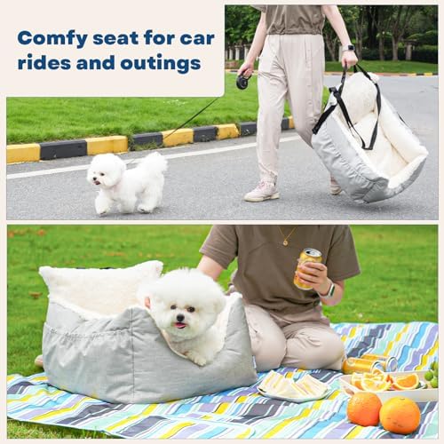 Milk and Soda Small Dog Car Seat Bed for Small Dogs Under 20 LBS with 2-Sided Pillow, Side Pockets, Clip on Leash, Machine Washable Cover, Pet Carseat Travel Carrier, Black, Small - Image 6