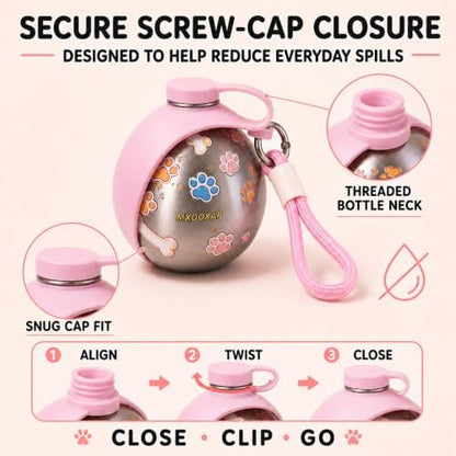 2026 New 2-in-1 Dog Water Bottle Portable, 10 Ounce Stainless Steel Dog Water Bottle, Travel Dog Water Bottle with Foldable Silicone Bowl and Water Reflux Design, Suitable for During Walks (Pink) - Image 6