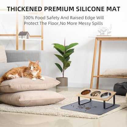 Upgraded Elevated Cat Bowls with Food Mat,15°Tilted Stand Anti Vomiting Raised Cat Dishes for Food and Water,3 Stainless Steel Bowls for Cats and Puppy - Image 4