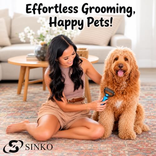 Sinko Shedding Brush For Dog and Cat, Undercoat Rake with Extra Wide Double-Sided Stainless Teeth for Detangling, Deshedding, Brushing & Removing Shed Fur, Knots, Mats, and Tangles in Pets (Blue) - Image 6