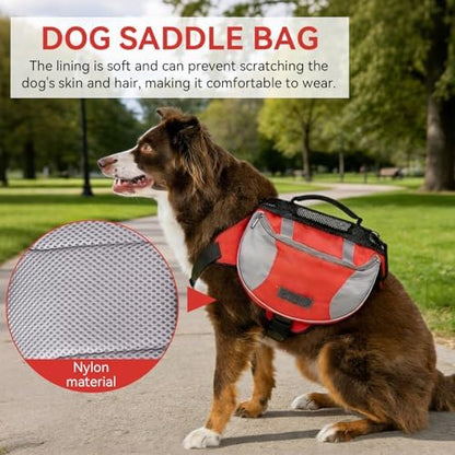 Dog Hiking Backpack, Dog Backpack Harness Carrier Dog Saddle with Side Pockets for Small Medium Large Dogs(L-Red) - Image 4