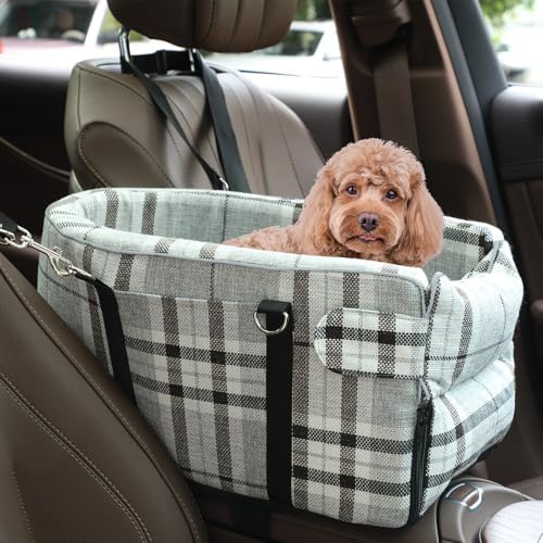 Prpeko Small Dog Car Seat, Portable Dog Seat with Soft Washable Cushion,Center Console Dog Car Seat for Small Dogs Up to 13lbs(Grid Grey) by Prpeko
