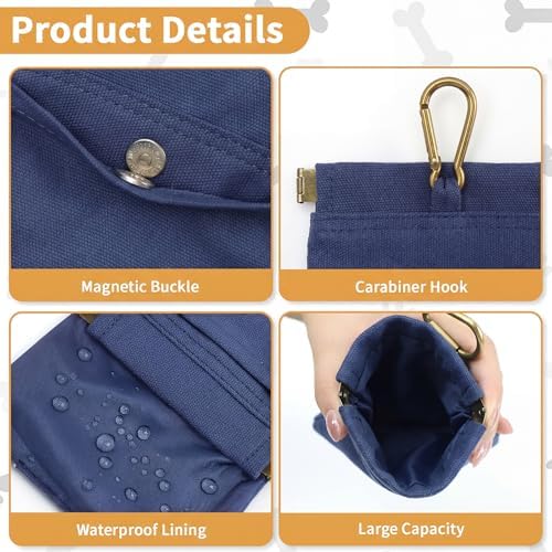 Dog Treat Pouch for Pet Training, Carabiner & Magnetic Buckle, Navy - Image 3