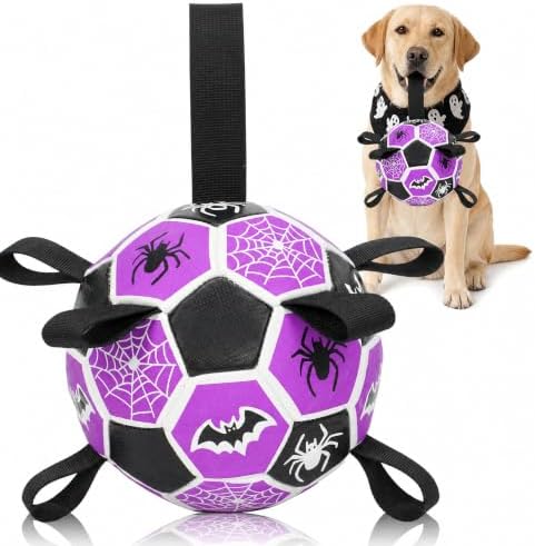 Dog Toys Balls, Dog Soccer Ball with Straps, Dog Birthday Gifts, Durable Balls for Small Medium Pet, Puppy Outdoor Toy, Pet Training Soccer Ball, World Cup Soccer (7.25 Inch) (Spider, Large) by Unknown