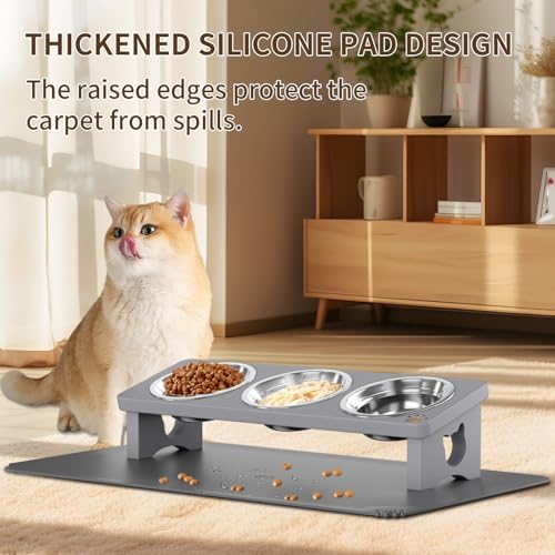 Elevated Cat Bowls, 3-Bowl Solid Wood Stand,Slate Grey - Image 6
