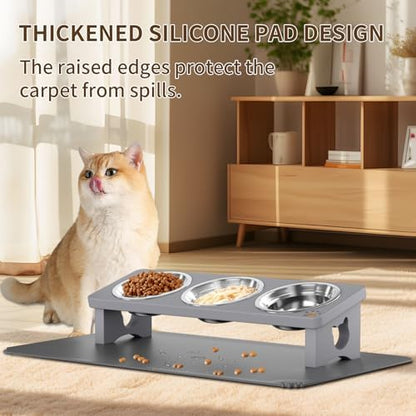 Elevated Cat Bowls, 3-Bowl Solid Wood Stand,Slate Grey - Image 6