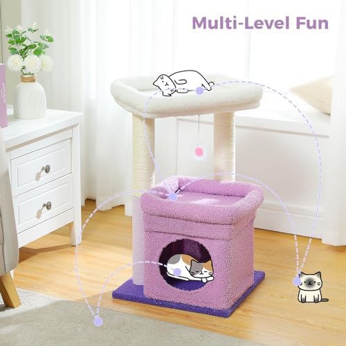 PEQULTI Small Cat Tree Tower for Indoor Cats, Sisal Post&Cozy Condo, Purple - Image 5