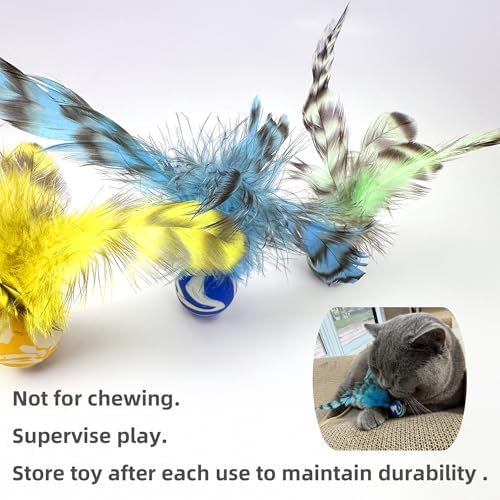 Feather Chase & Fetch Balls for Indoor Cats – 5 Pack Durable Rubber Cat Toys with Natural Feathers, Interactive Exercise & Hunting Play, Bouncy Balls for Active Kittens and Adult Cats - Image 6