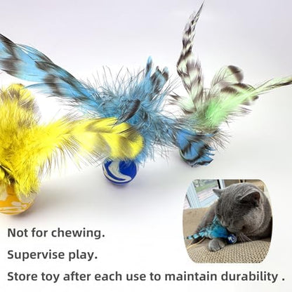 Feather Chase & Fetch Balls for Indoor Cats – 5 Pack Durable Rubber Cat Toys with Natural Feathers, Interactive Exercise & Hunting Play, Bouncy Balls for Active Kittens and Adult Cats - Image 6