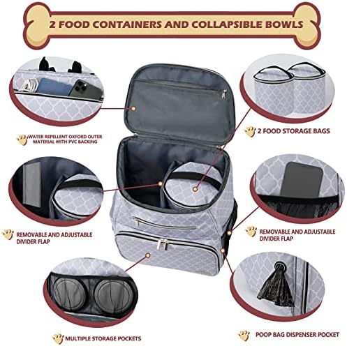 BAGLHER Dog Travel Bag Backpack, Airline Approved Pet Supplies Backpack, Dog Travel Bag with 2 Silicone Collapsible Bowls and 2 Food Baskets DLWhite - Image 2