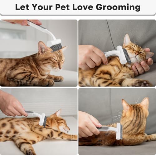 Undercoat Rake for Cats & Small/Medium Dogs - Deshedding Brush Dematting Comb for Pets Remove Loose Hair & Matted Fur, Deshedding Grooming Tool for Kitten, Puppy, and Horses(Grey) - Image 7