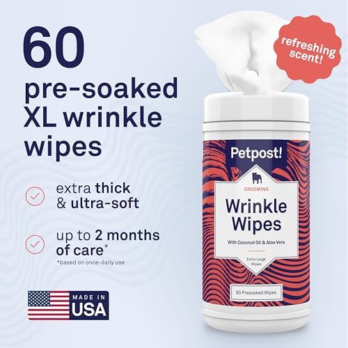 Petpost Large Wrinkle Wipes for Dogs | 60 Count 5x7 Dog Face & Wrinkle Cleaner | Gentle Pet Wipes with Coconut Oil & Aloe for Bulldogs, Pugs & Wrinkly Breeds | Dog Cleaning Wipes - Image 6
